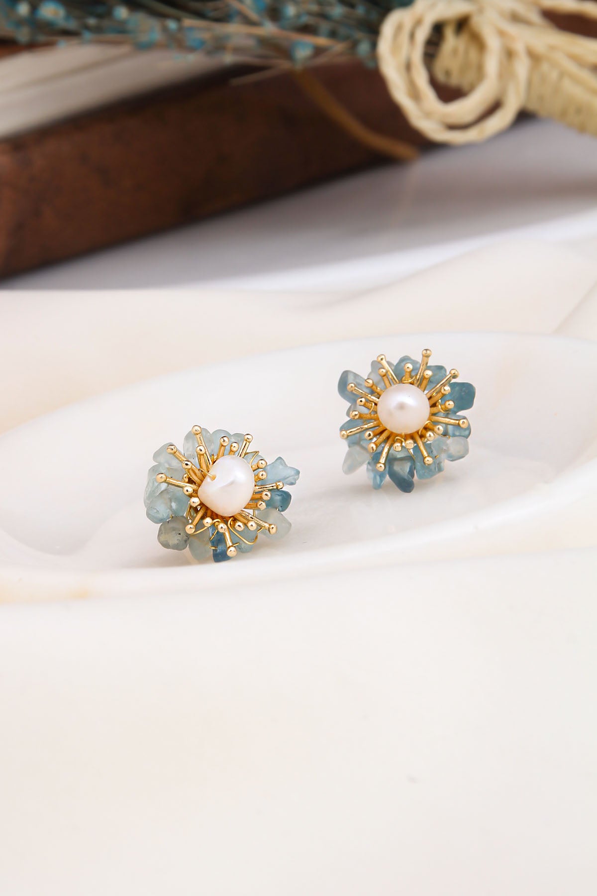Blue Opal & Pearl Earring