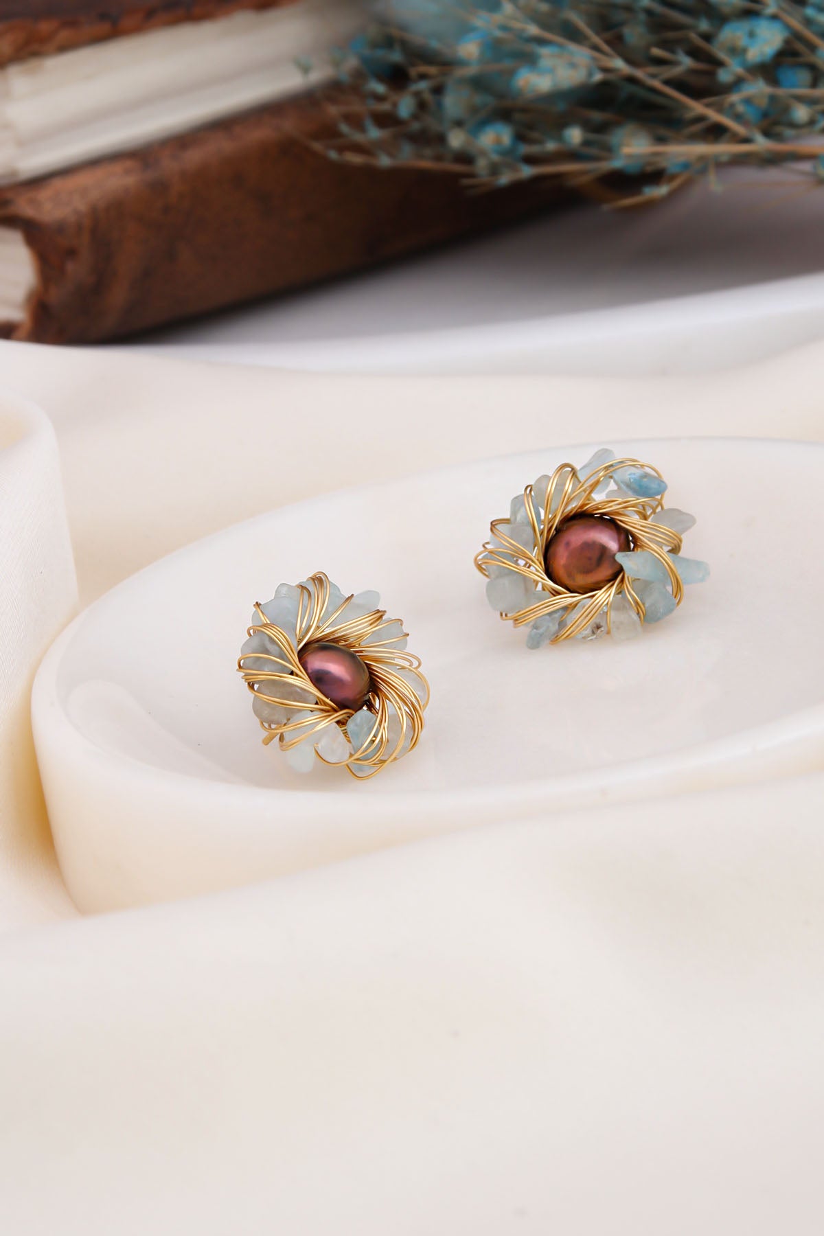 Blue Opal & Pearl Earring