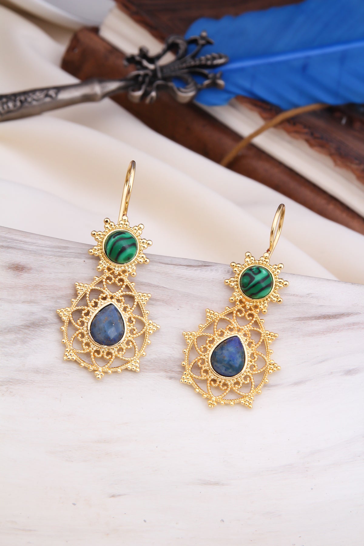 Lapis & Malahite Earring