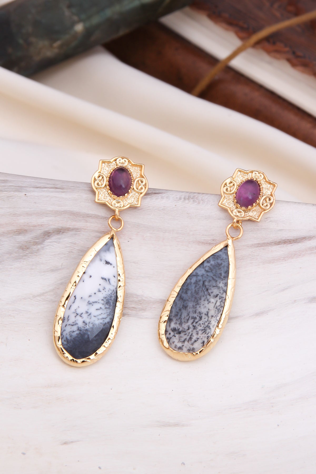 Amethyst & Dendrite Earring