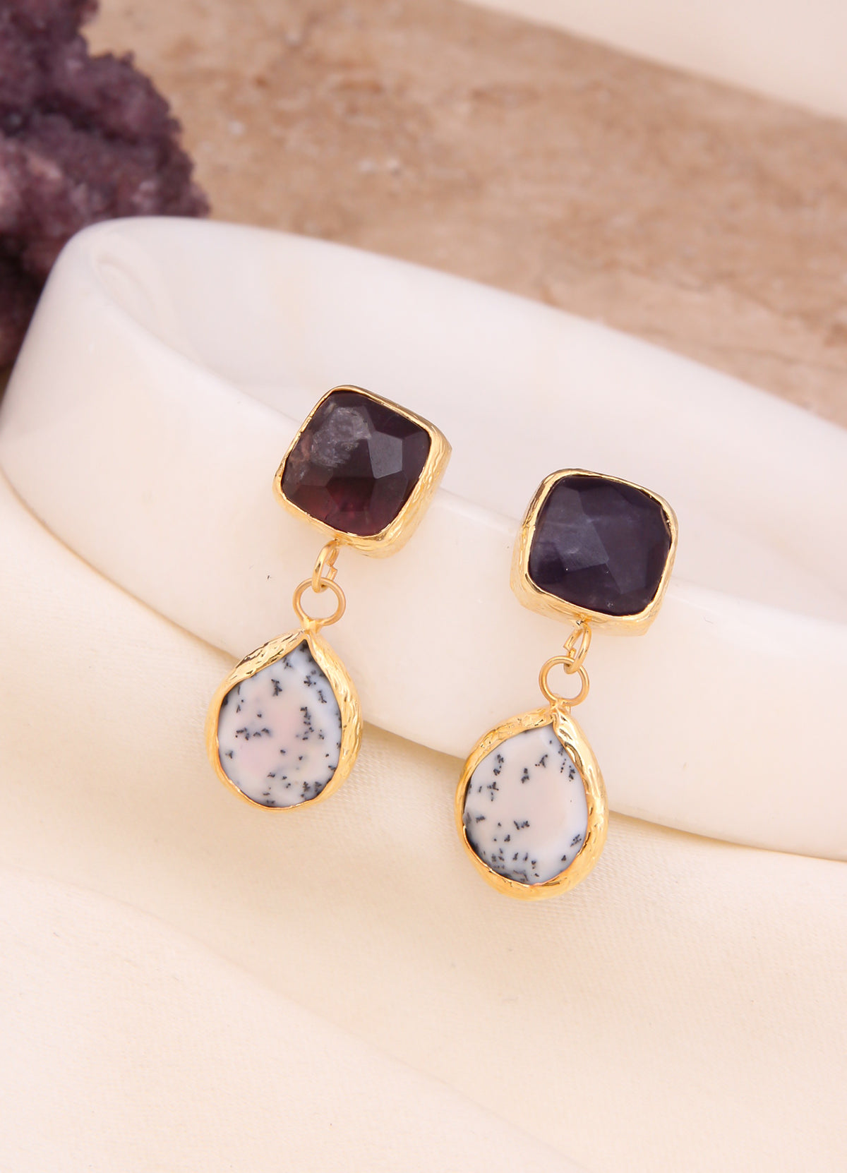 Amethyst & Dendrite Earring