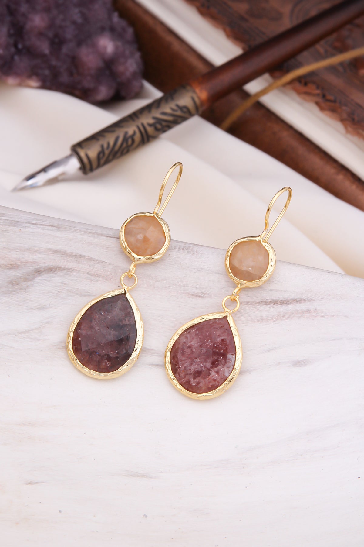 Citrine & Strawberry Quartz Earring