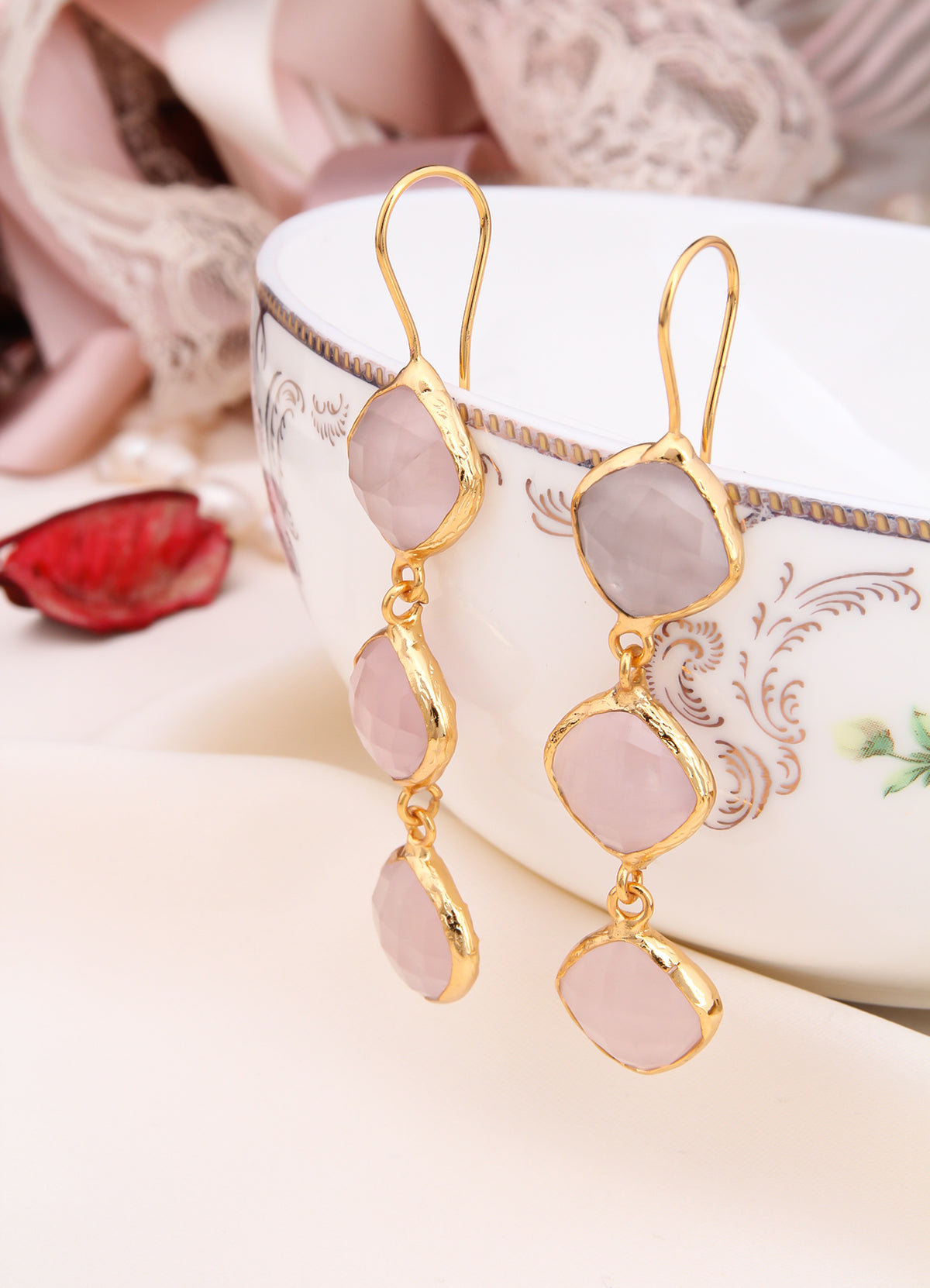 Pink Quartz Boucles D'oreilles