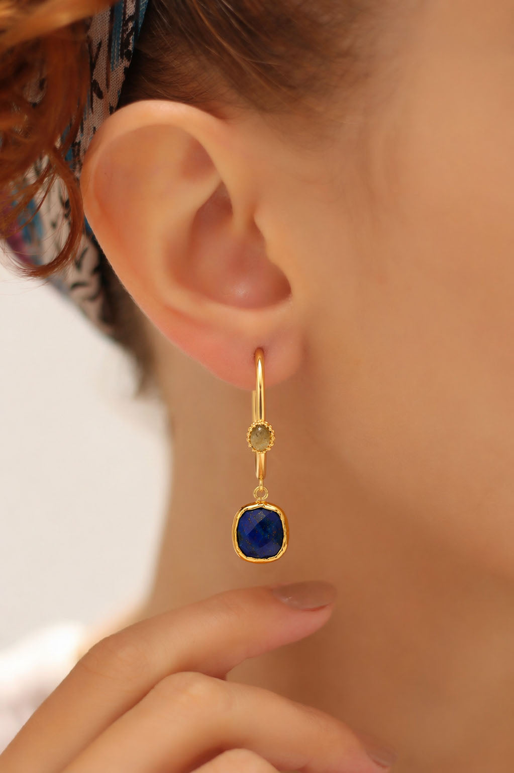 Saphire & Prehnite Earring