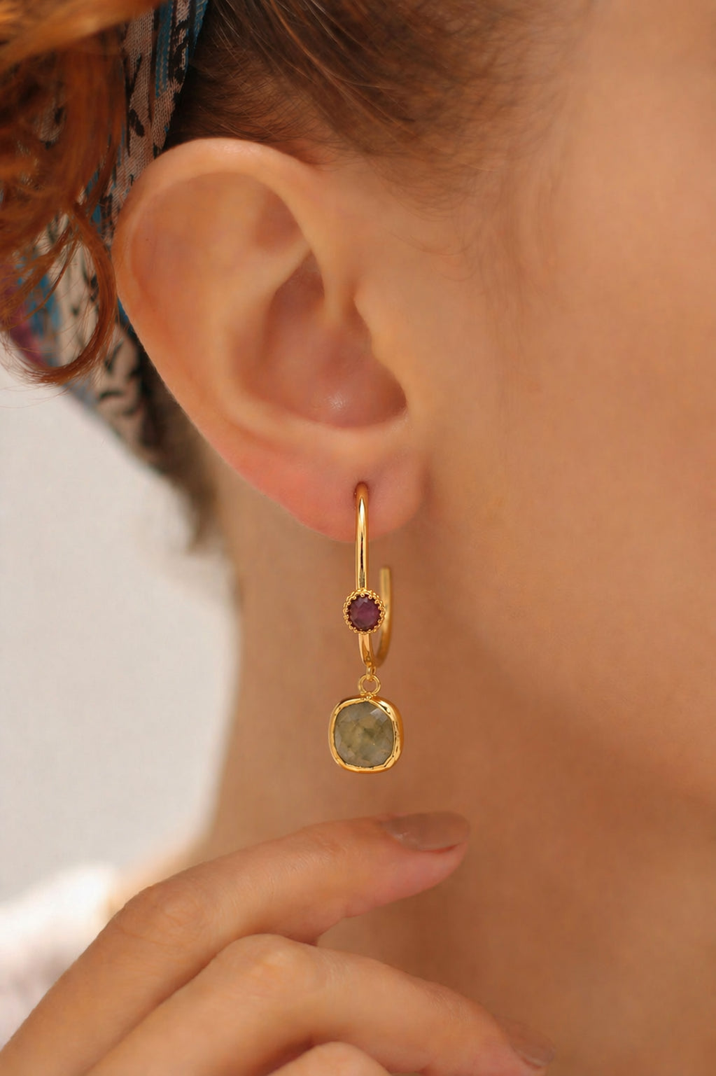 Amethyst & Prehnite Earring