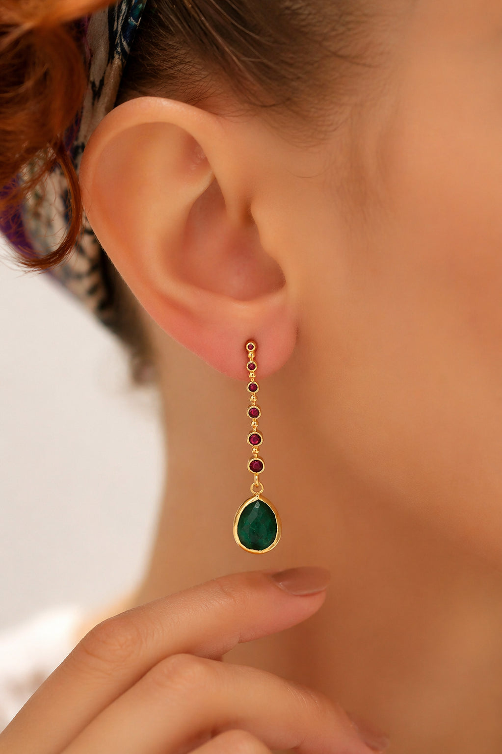 Root Emerald & Zircon Earring