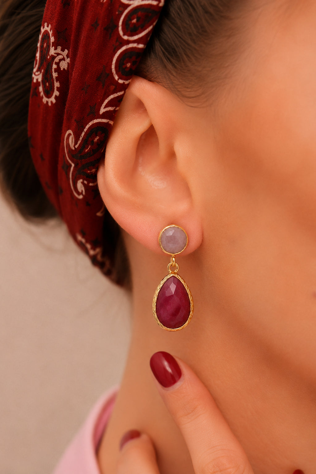 Root Ruby & Pink Quartz Earring