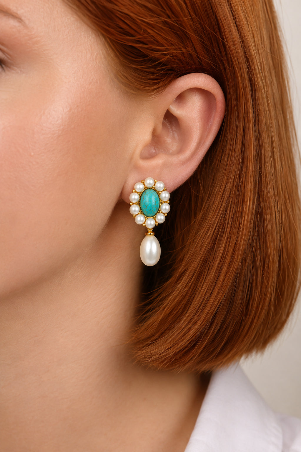 Turquoise & Pearl Earring