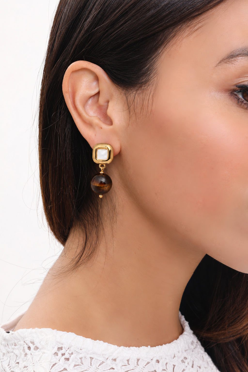 Tiger Eyes & Nacre Earring