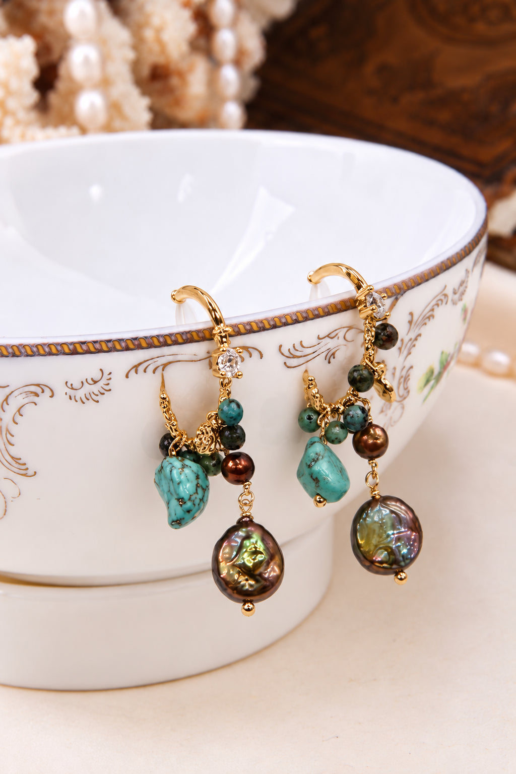 Turquoise & Pearl Earring