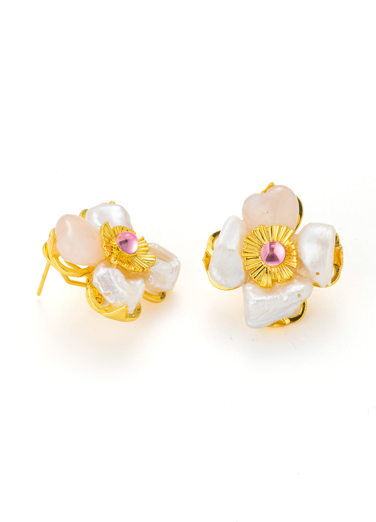 Pink Quartz & Pearl Earring