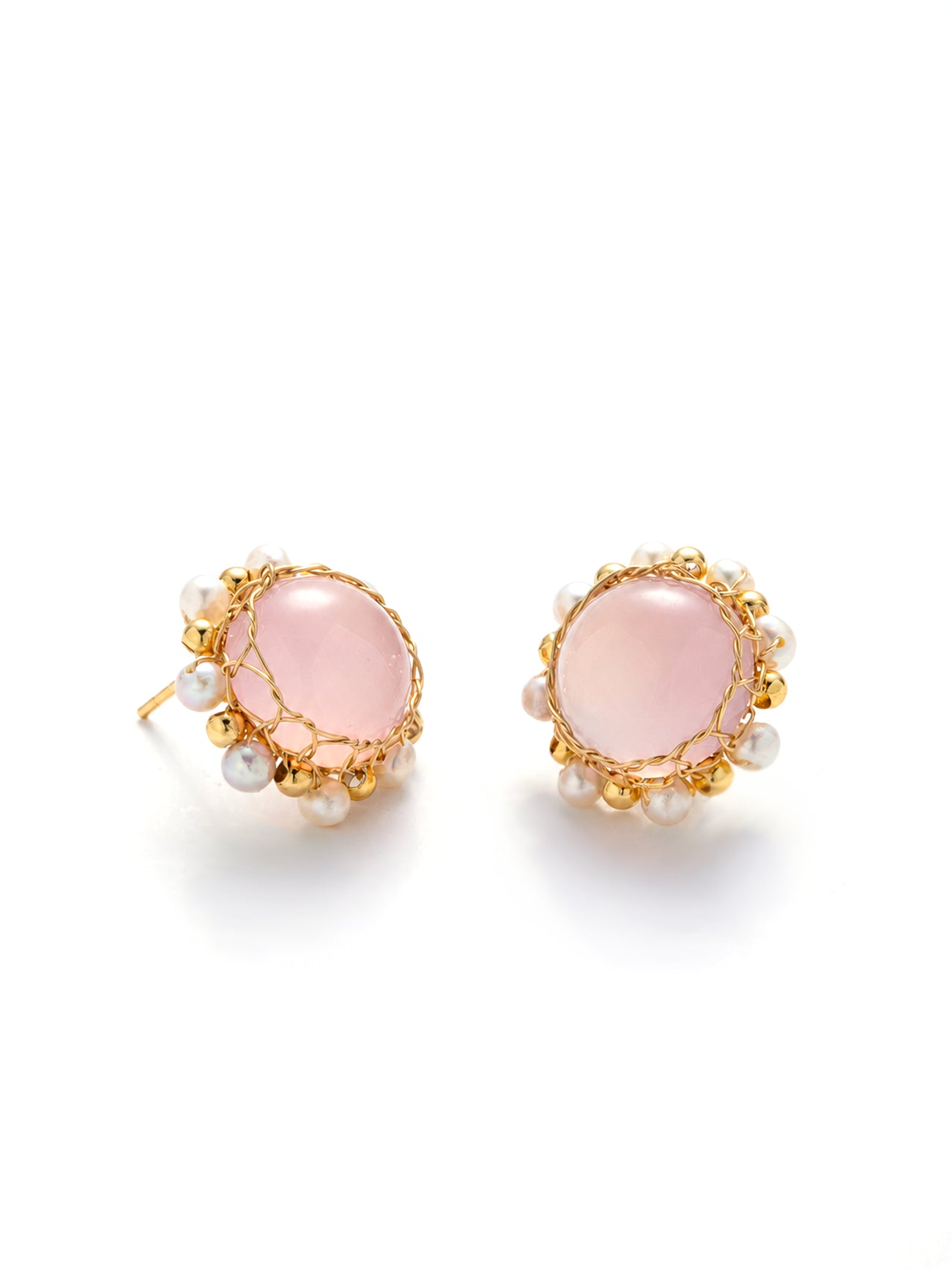 Pink Quartz & Pearl Earring