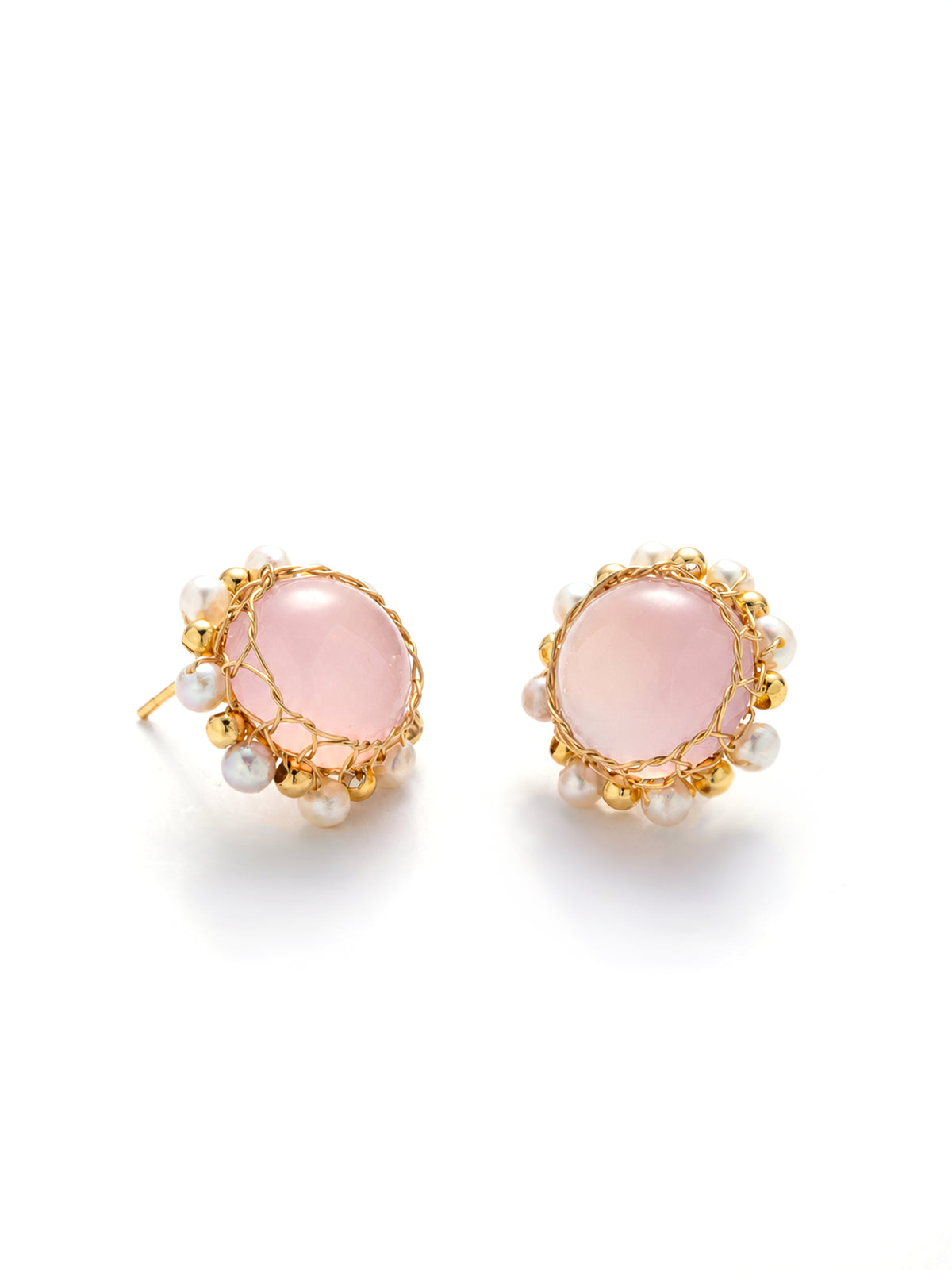 Pink Quartz & Pearl Earring