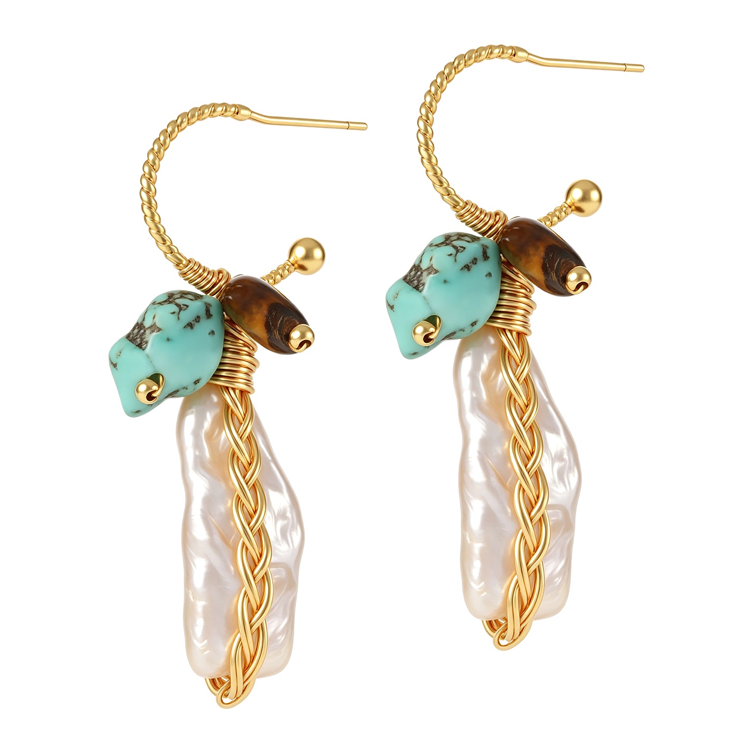 Pearl & Turquoise & Tiger Eyes Earring