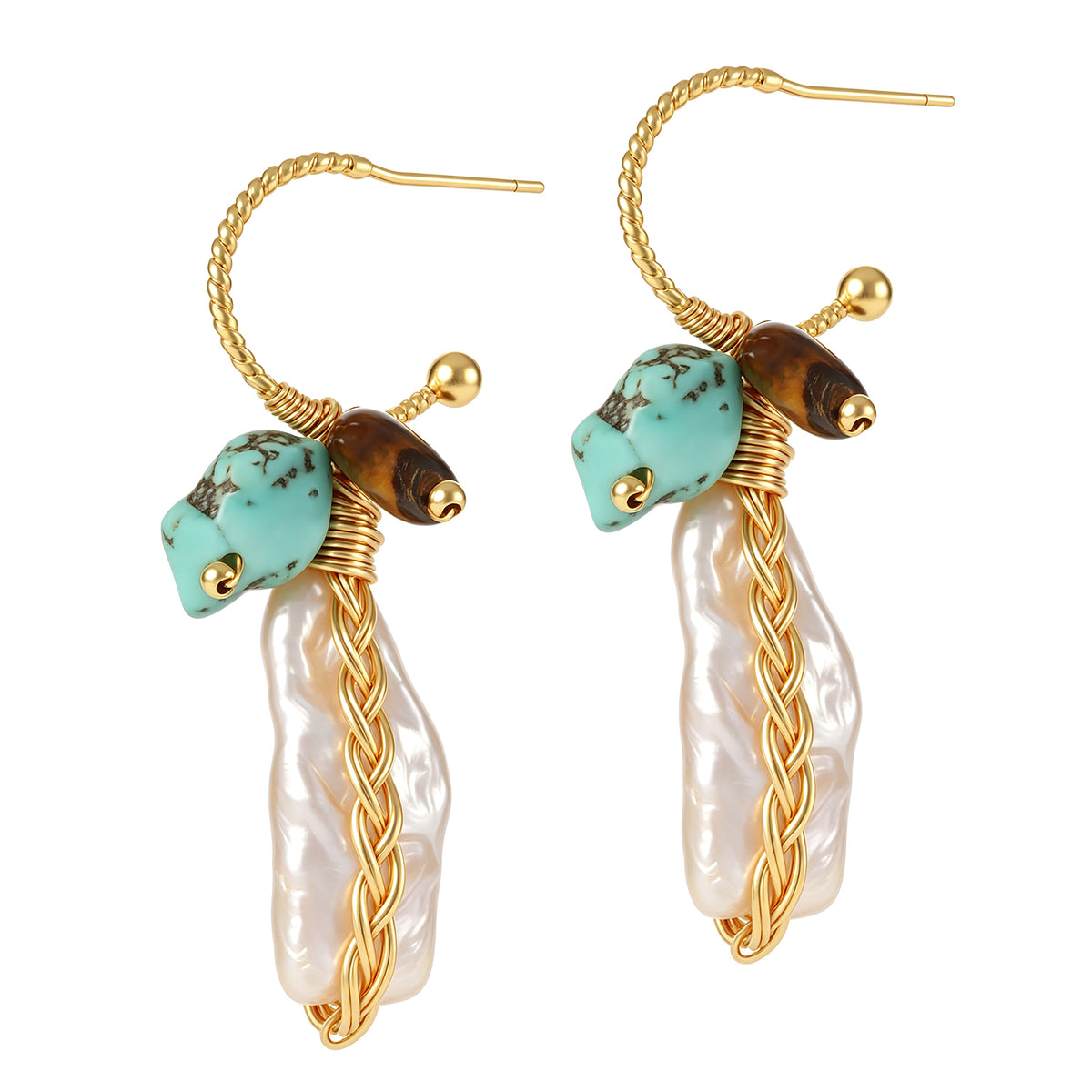 Pearl & Turquoise & Tiger Eyes Earring