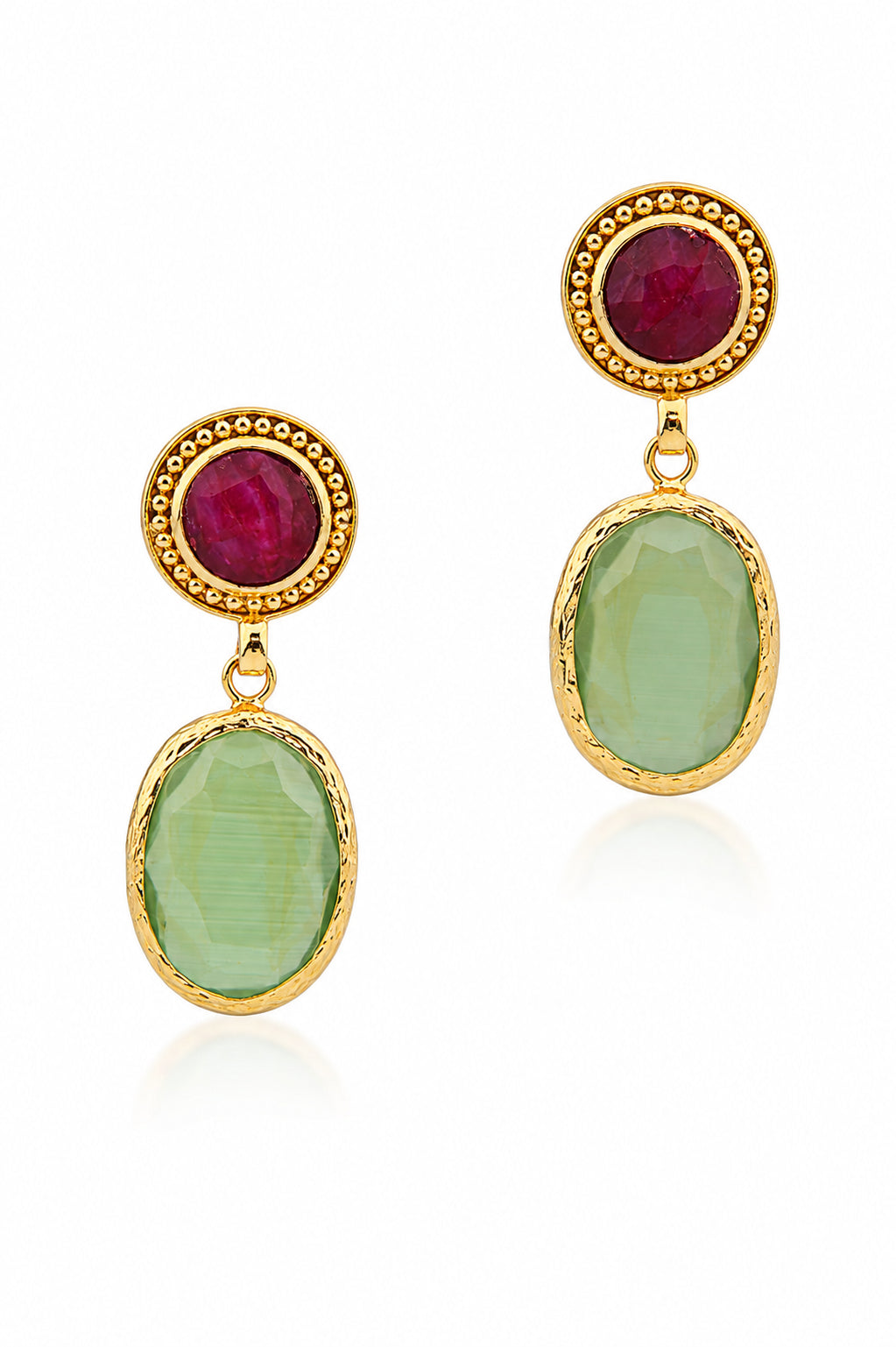 Root Ruby & Cat Eyes Earring
