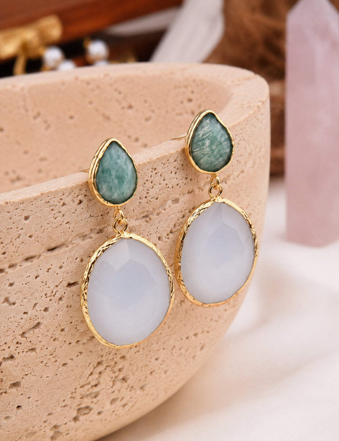 Amazonite & Cat Eyes Earring