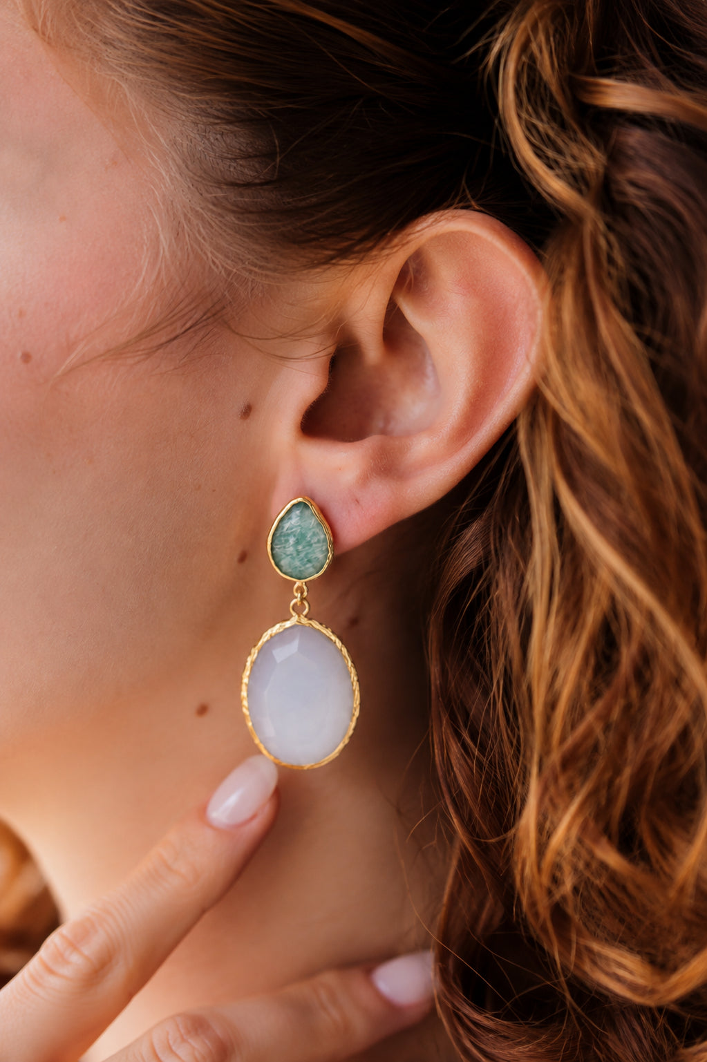 Amazonite & Cat Eyes Earring