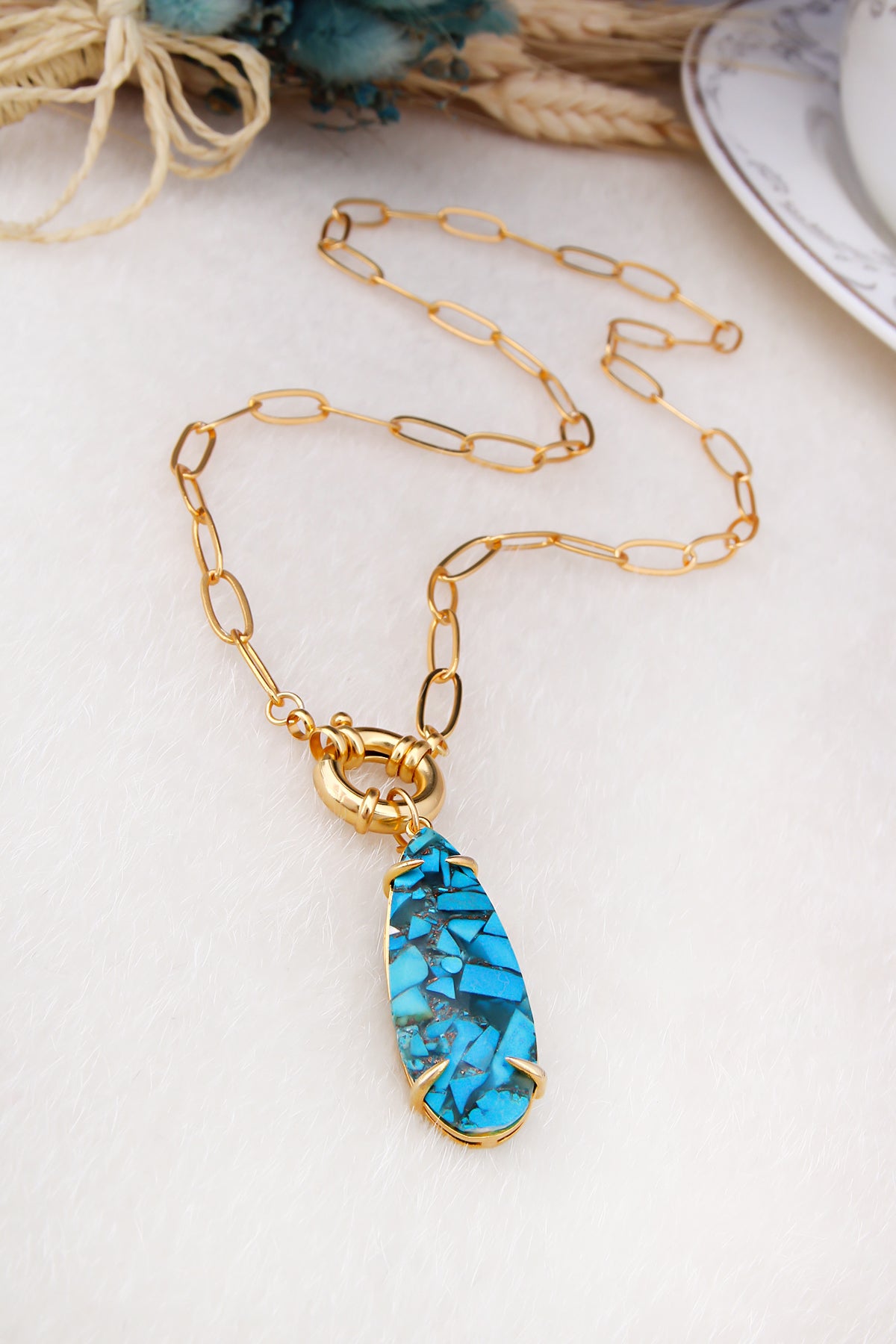 Pink Quartz & Turquoise Collier