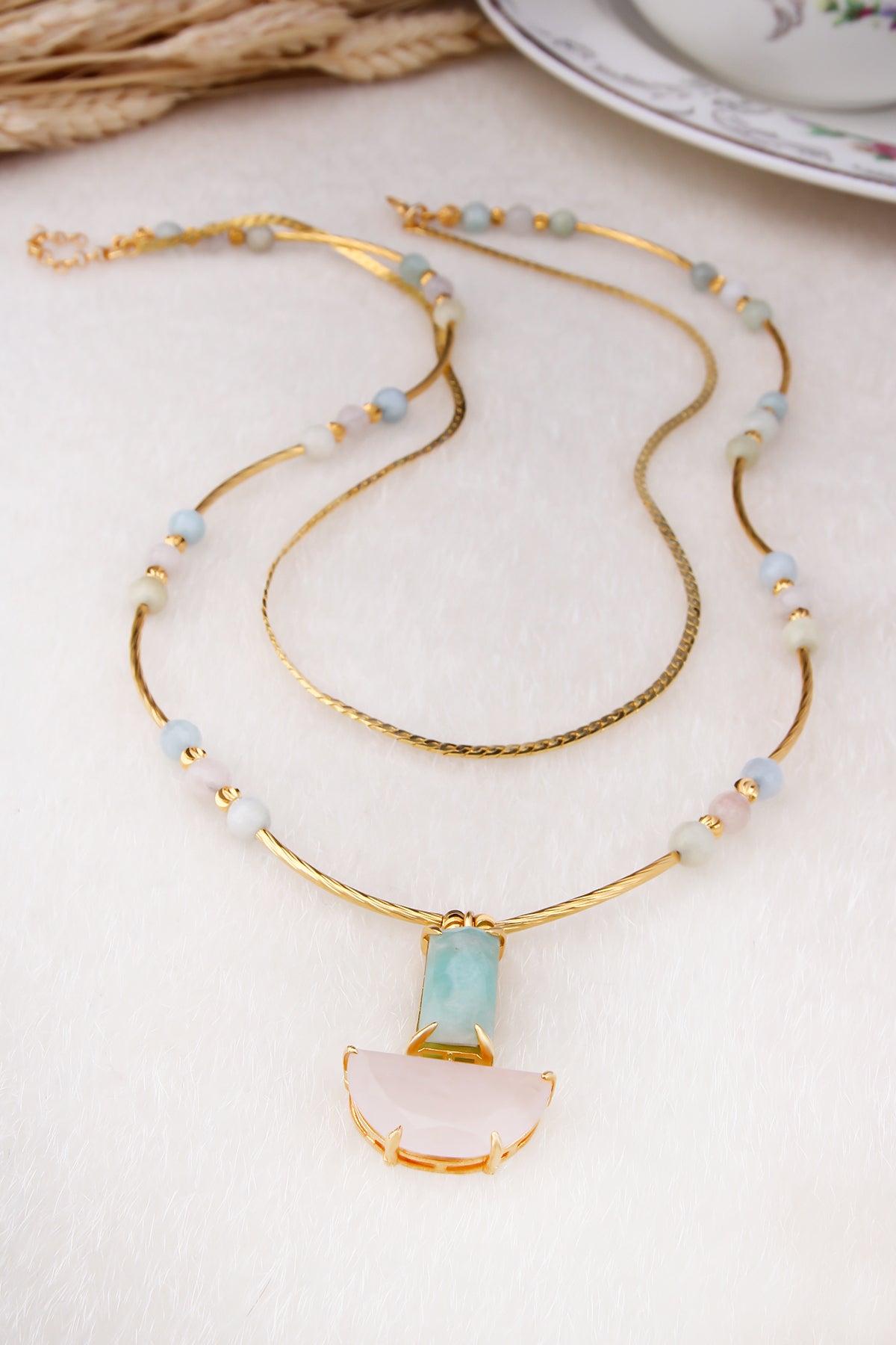 Amazonite & Pink Quartz Collier