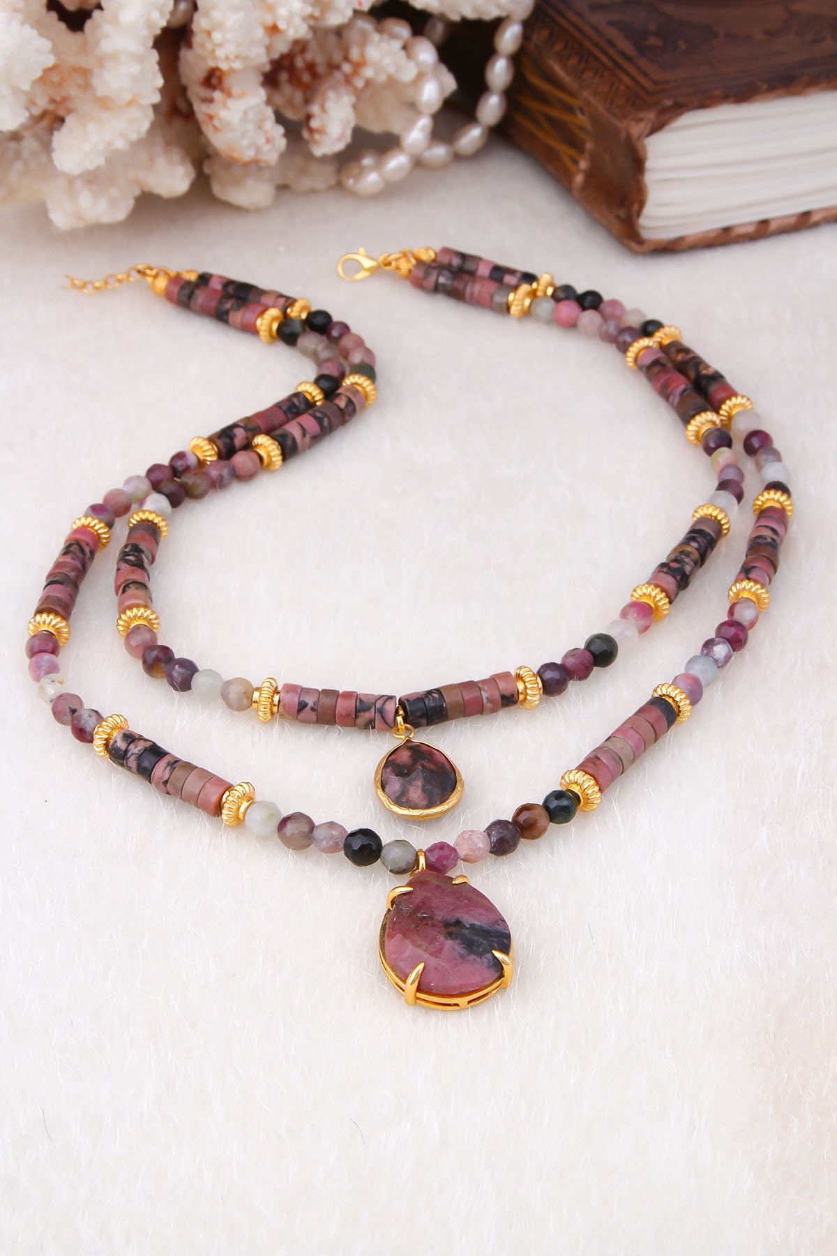 Rhodonite & Turmaline Collier