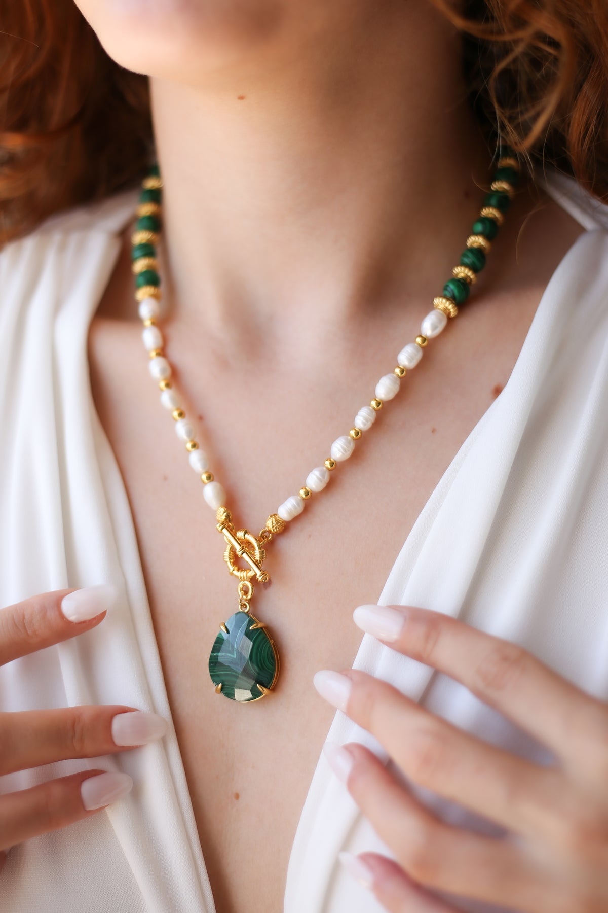 Malahite & Pearl Collier