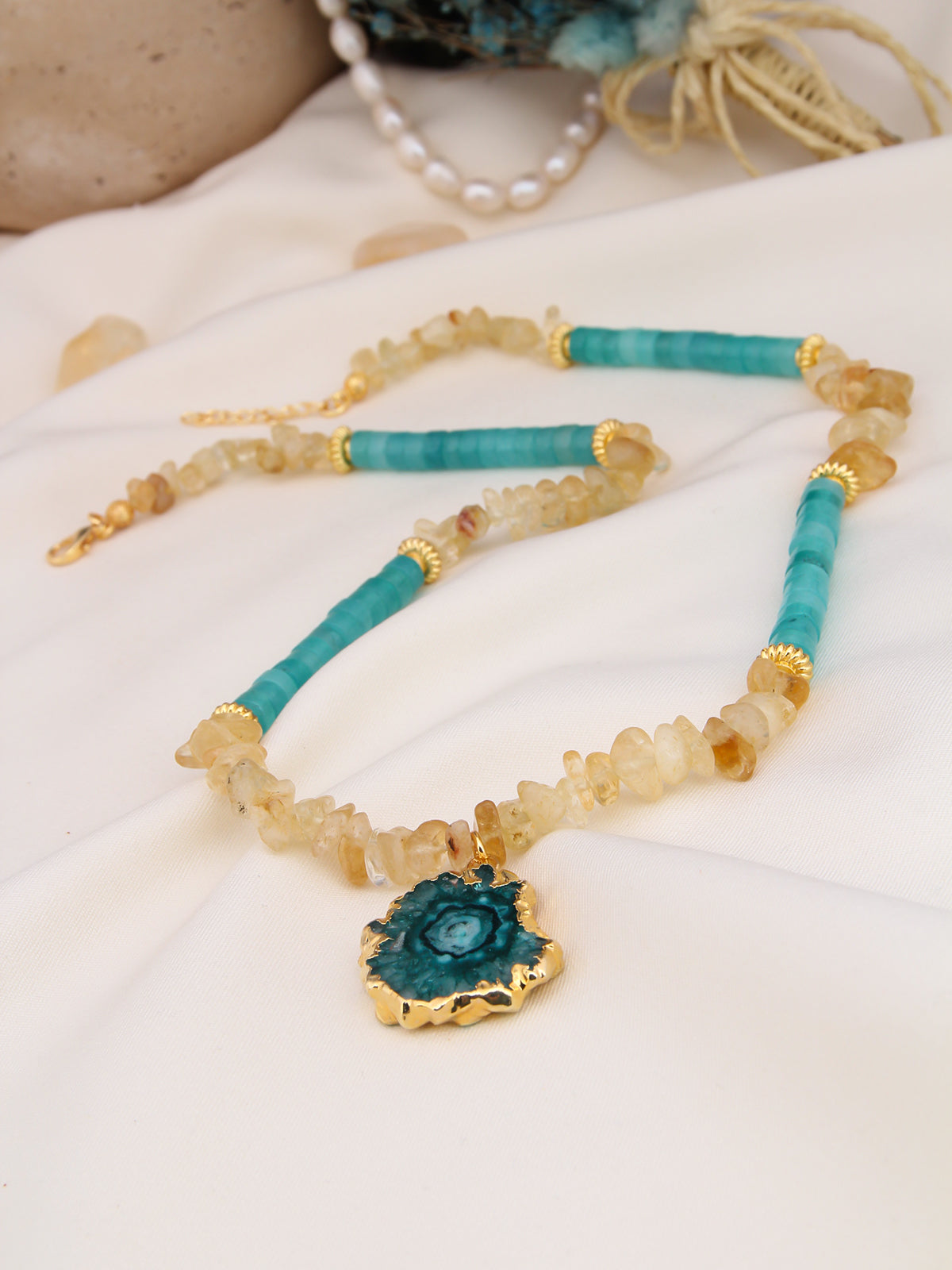 Citrine & Cat Eyes Collier