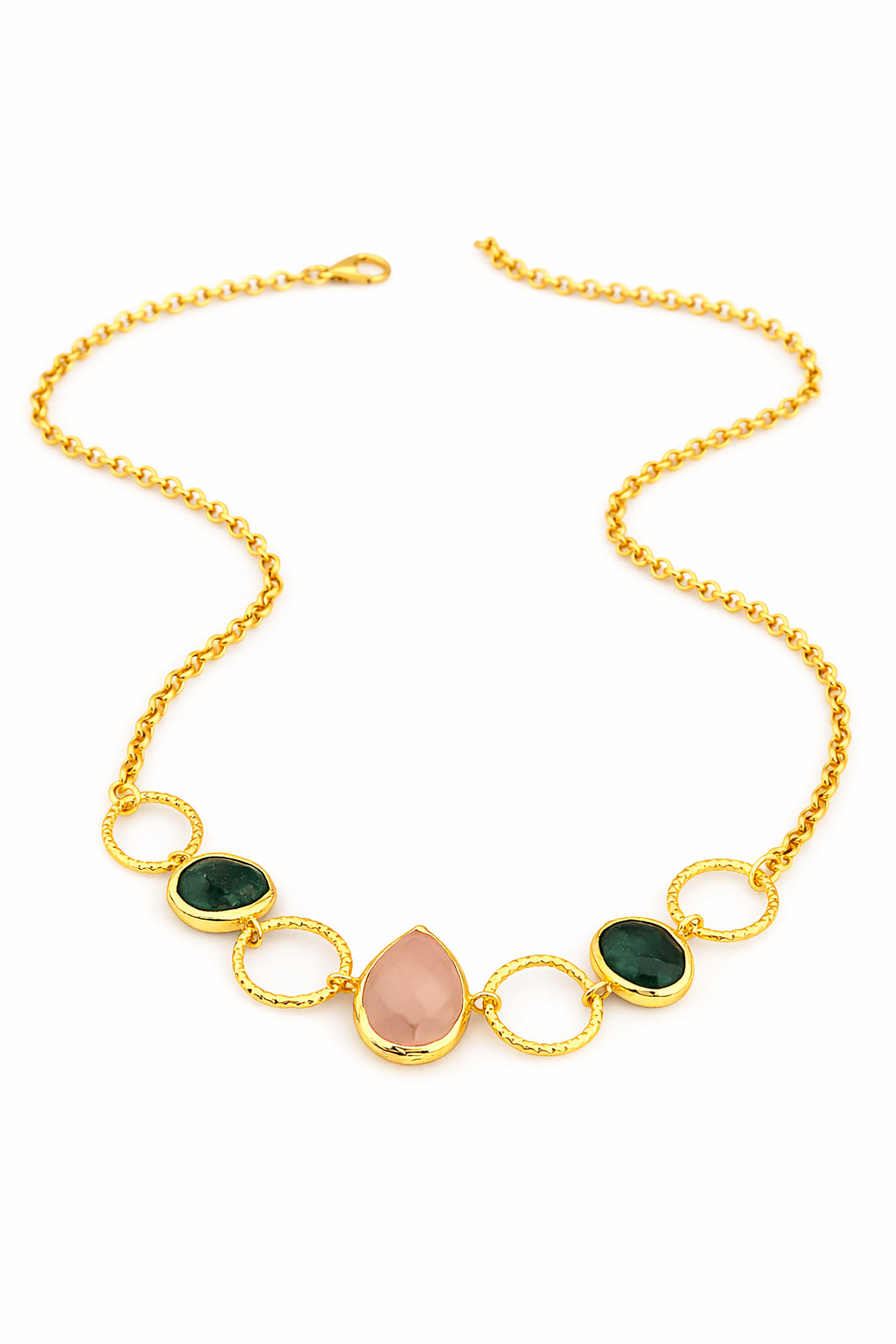 Pink Quartz & Root Emerald Necklace