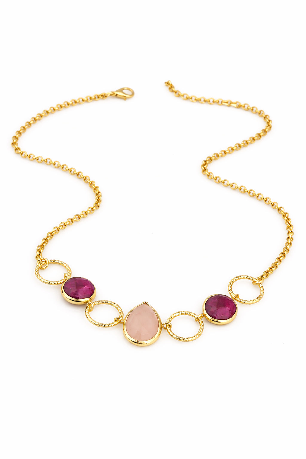 Pink Quartz & Root Ruby Necklace