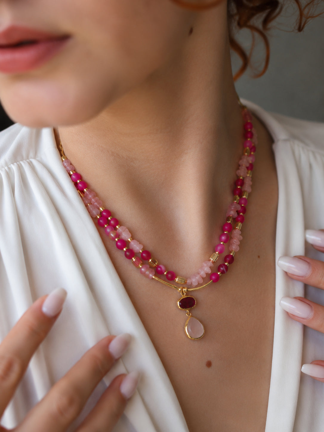 Agathe & Pink Quartz Necklace