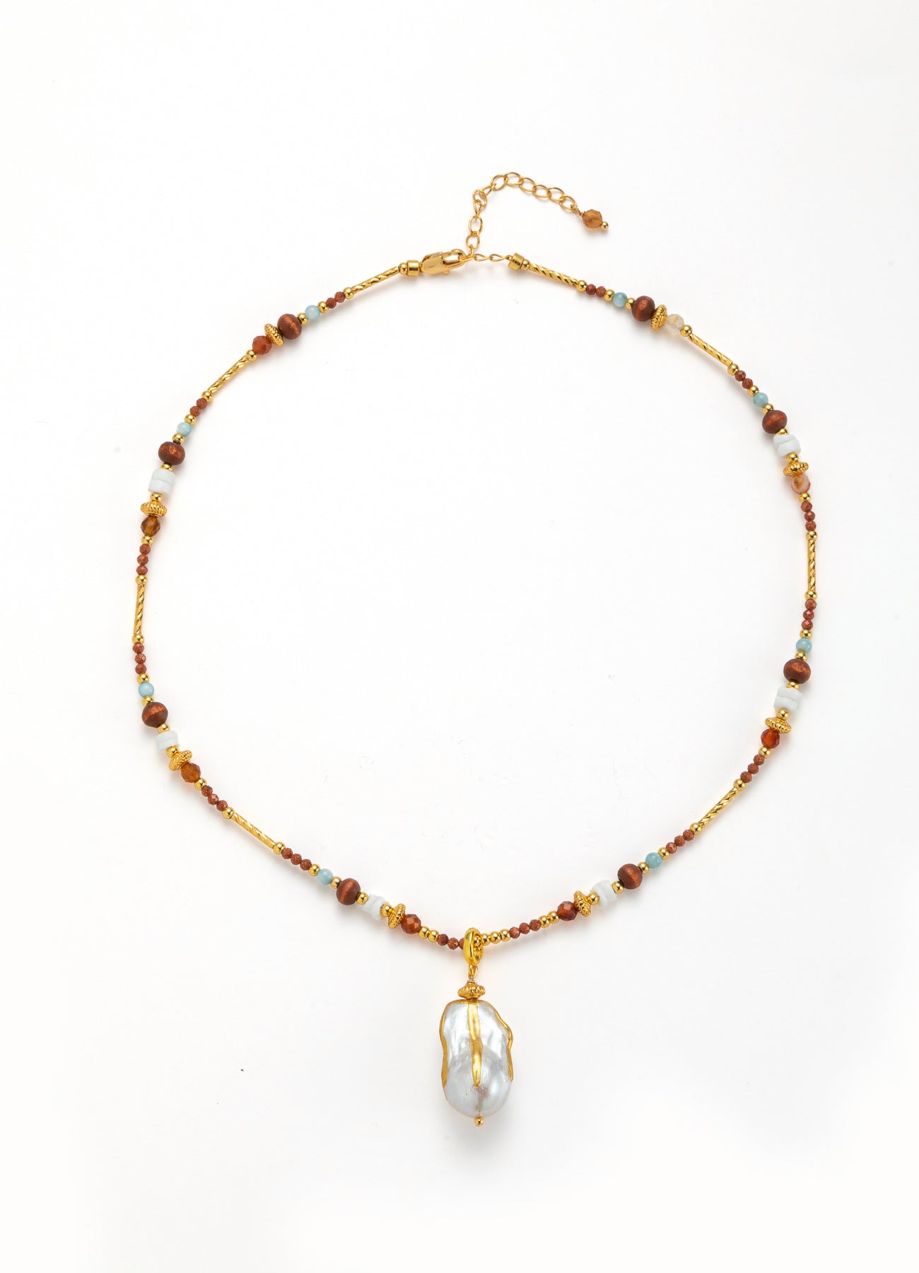Pearl & Tiger Eyes Necklace