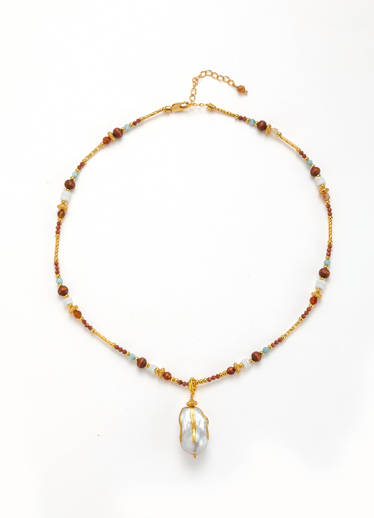 Pearl & Tiger Eyes Necklace