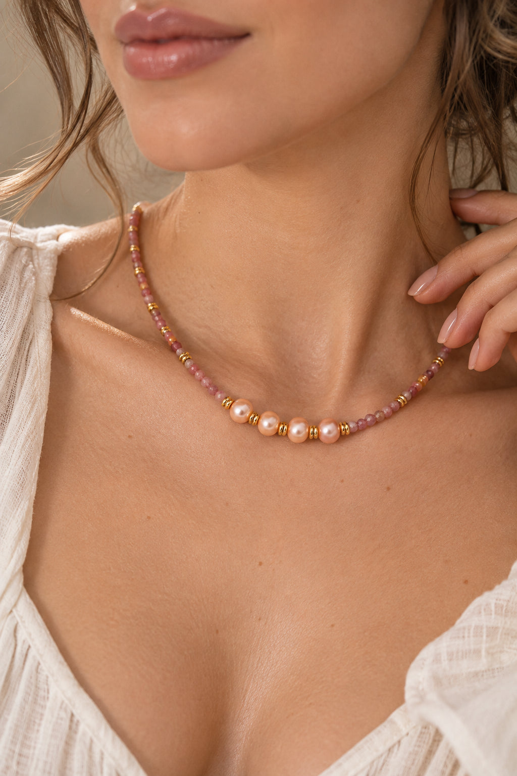 Sun Stone & Pearl Necklace