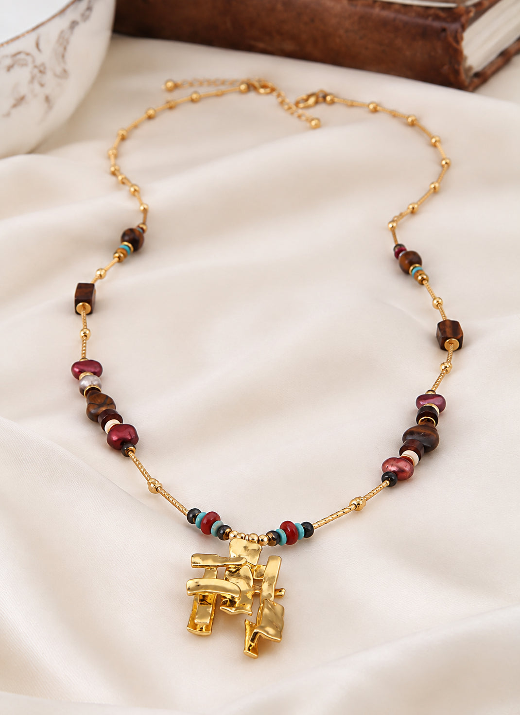 Turquoise & Tiger Eyes & Pearl Necklace