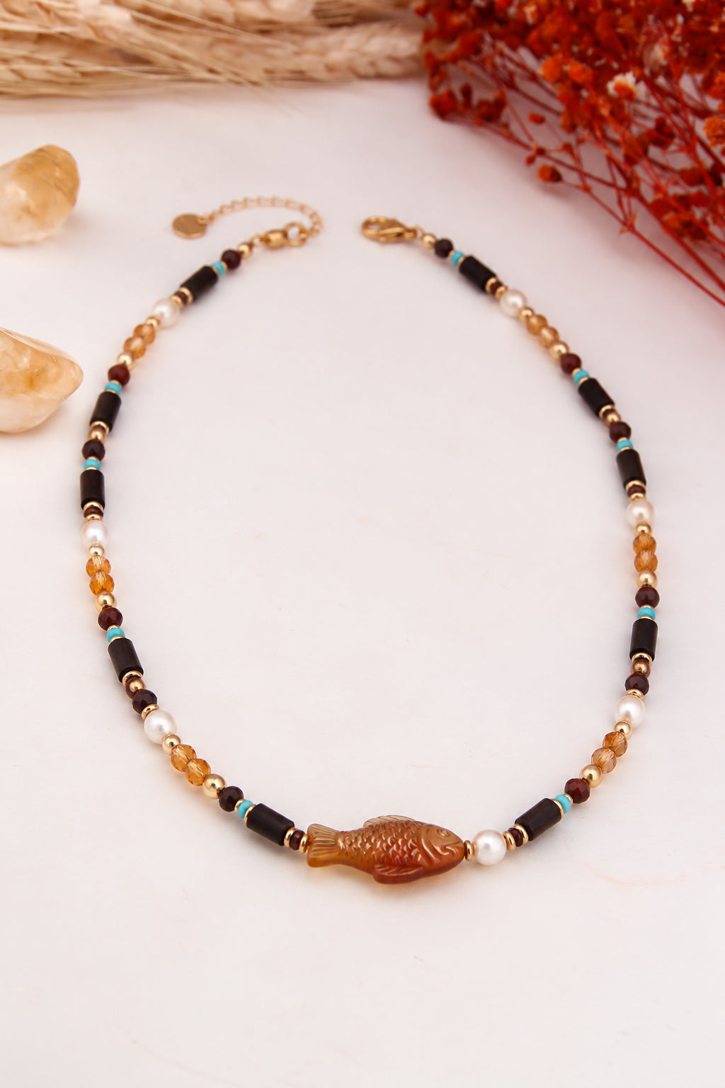Tiger Eyes & Pearl Necklace
