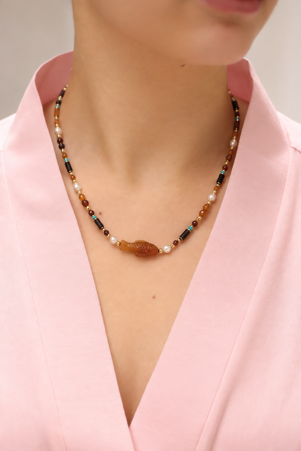 Tiger Eyes & Pearl Necklace