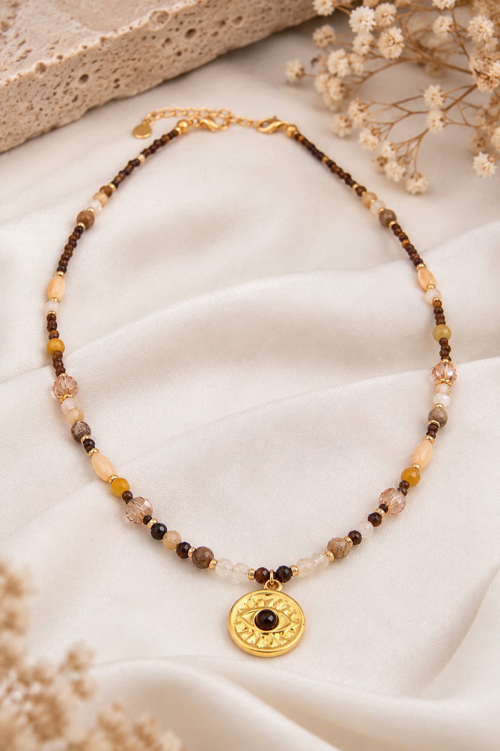 Tiger Eyes & Nacre Necklace