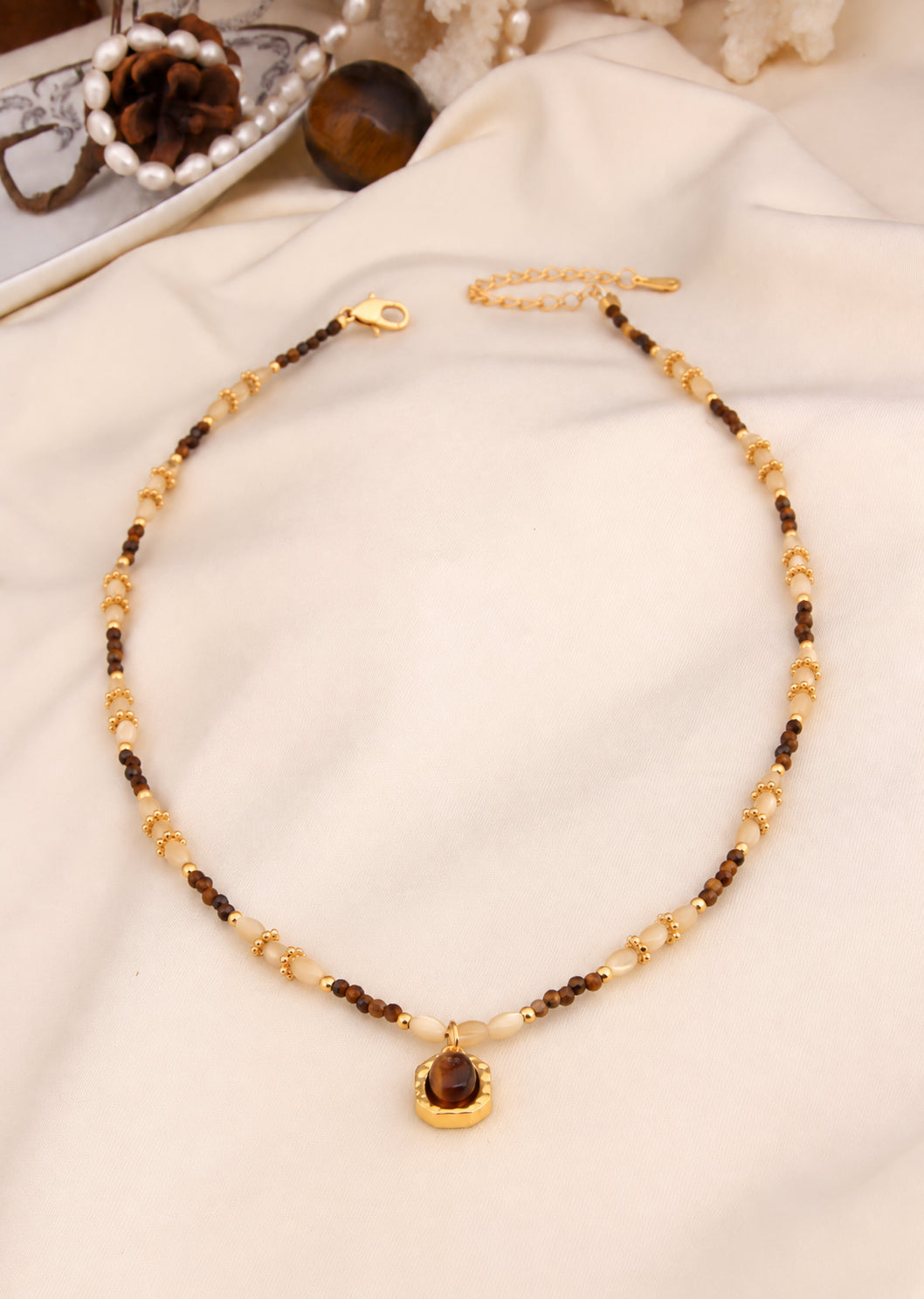 Tiger Eyes & Nacre Necklace