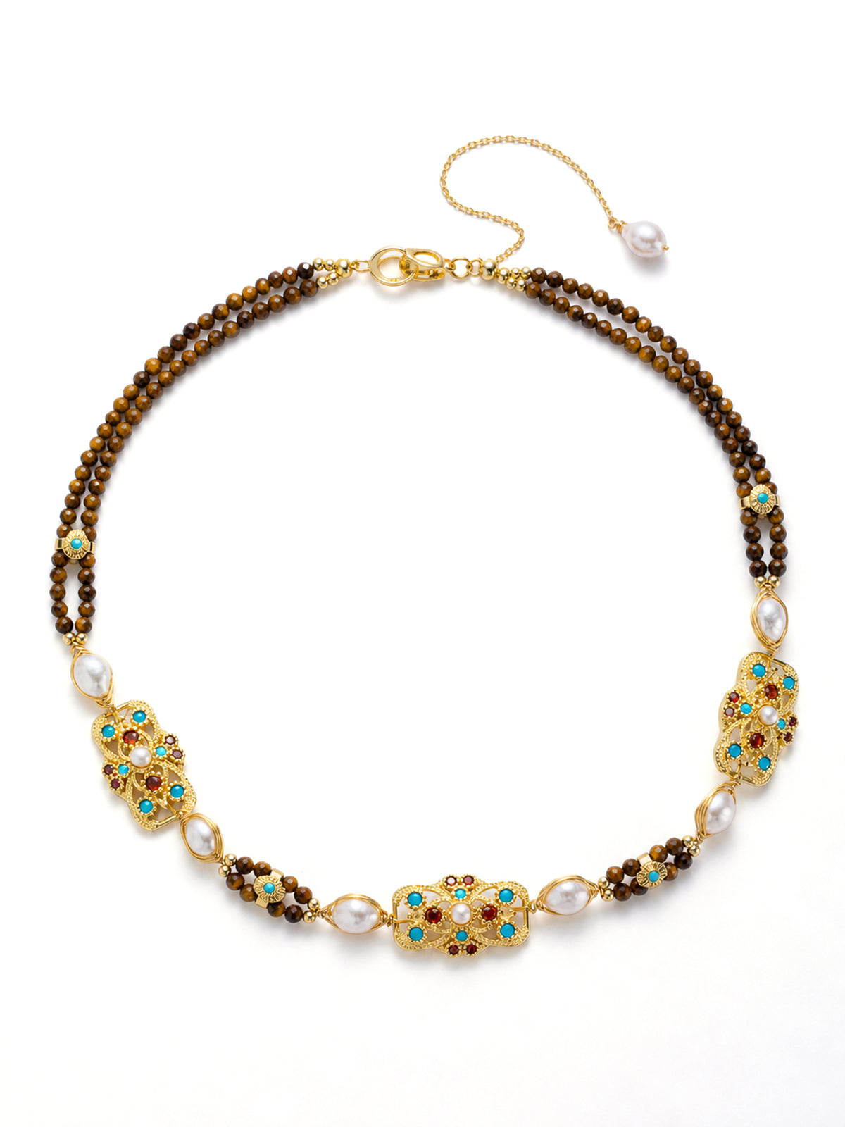 Tiger Eyes & Pearl Necklace