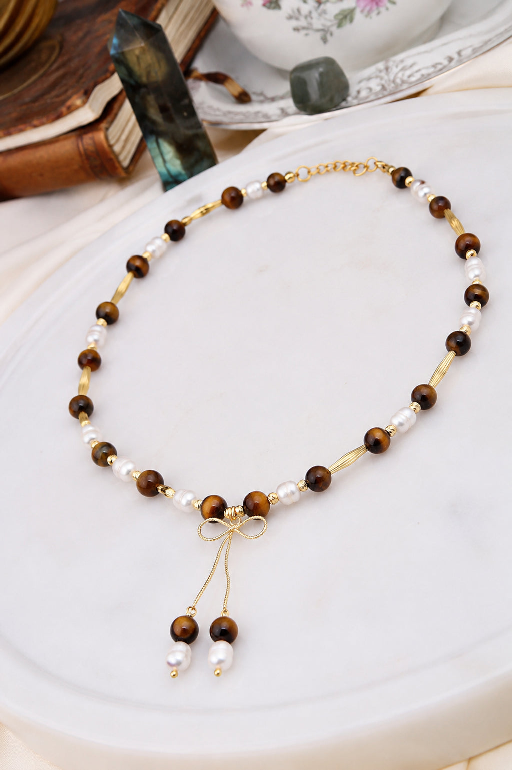 Tiger Eyes & Pearl Necklace