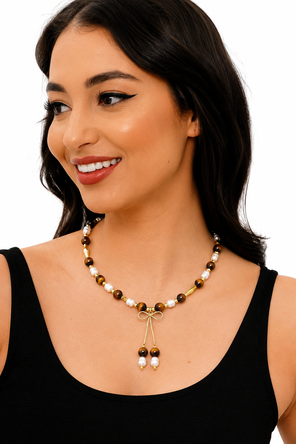 Tiger Eyes & Pearl Necklace
