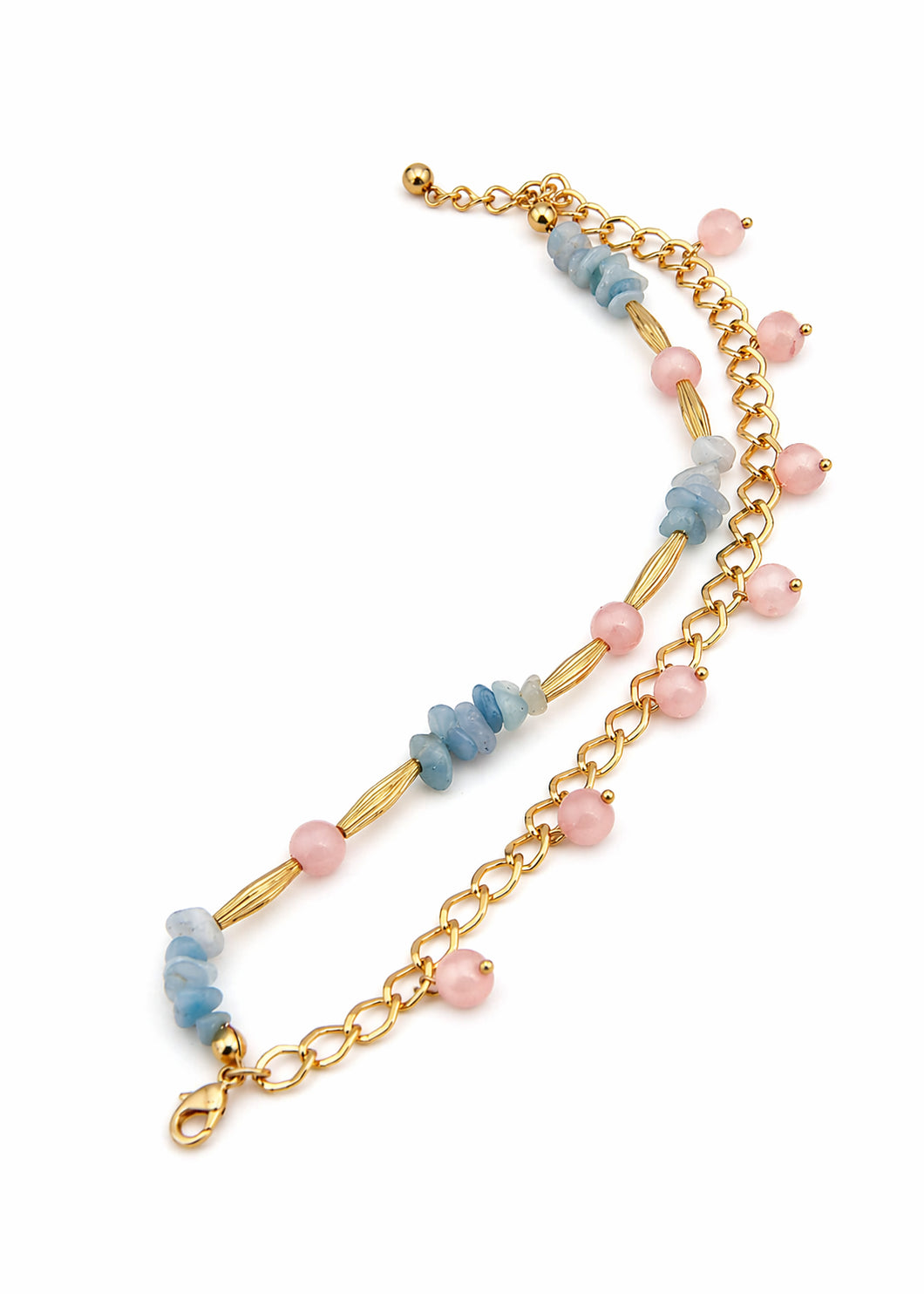 Pink Quartz & Aquamarine Anklet