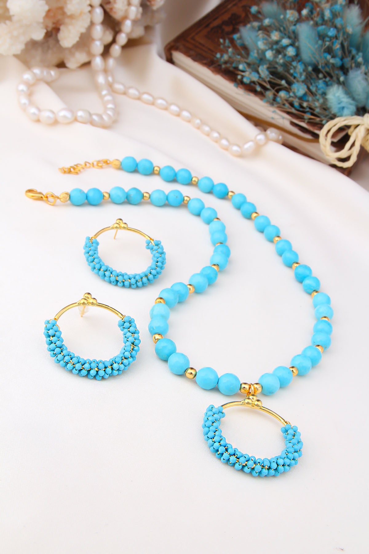 Turquoise  Parure colier & Boucles d'oreilles