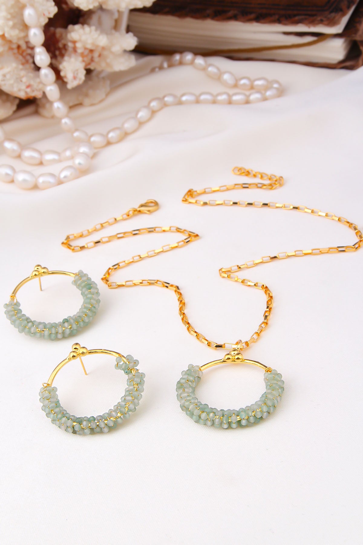 Amazonite  Parure colier & Boucles d'oreilles