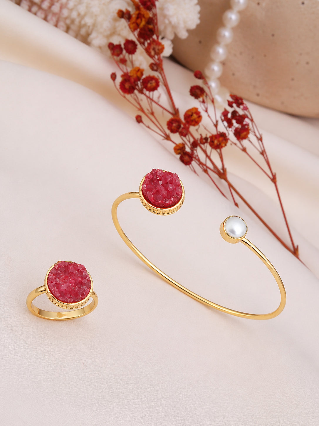 Pearl & Quartz Bracelet Ring Set