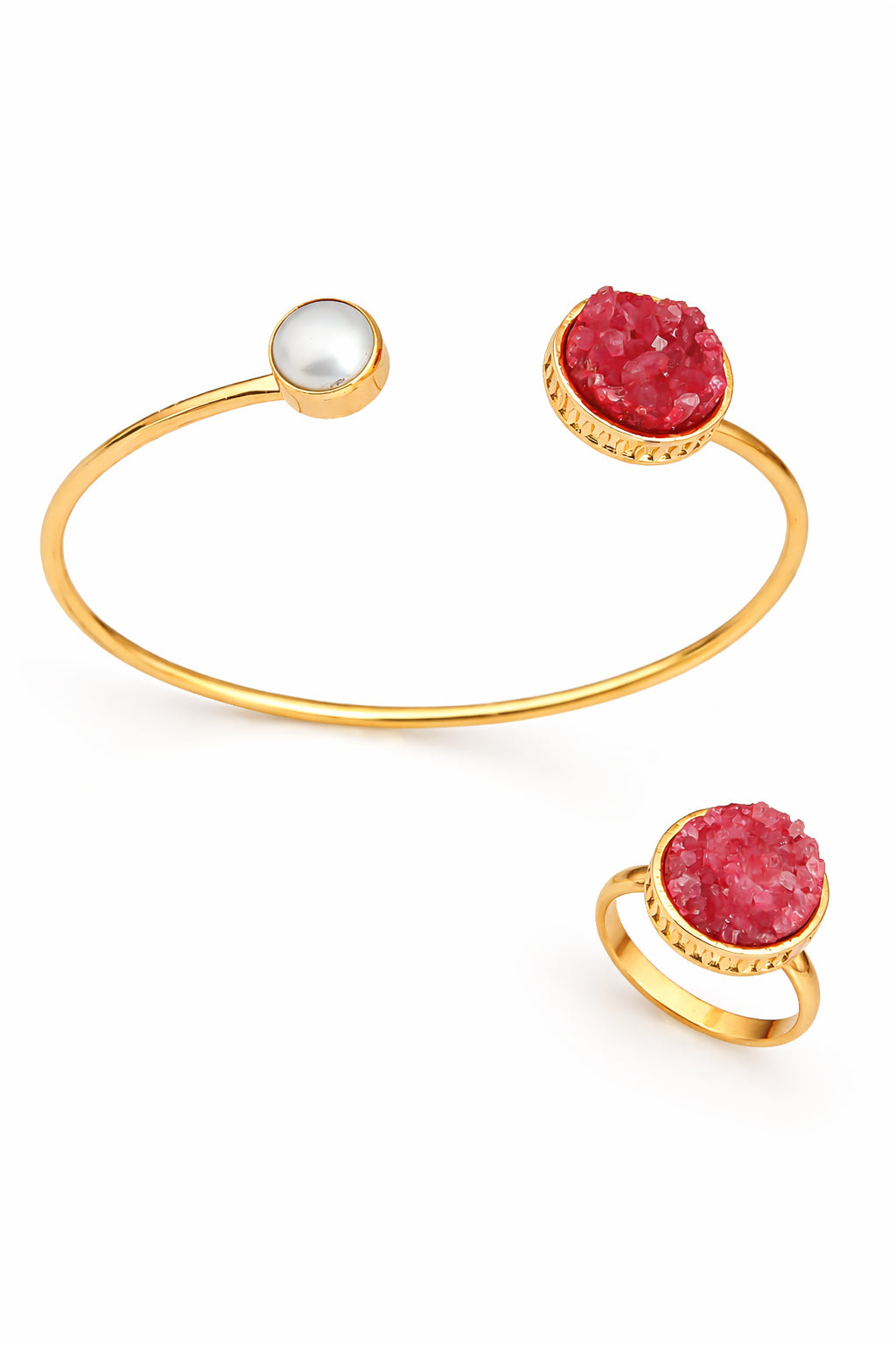 Pearl & Quartz Bracelet Ring Set