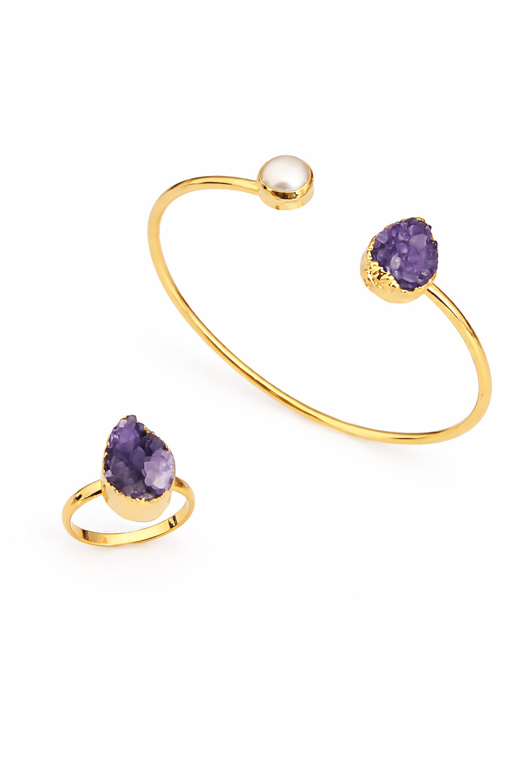 Pearl & Quartz Bracelet Ring Set
