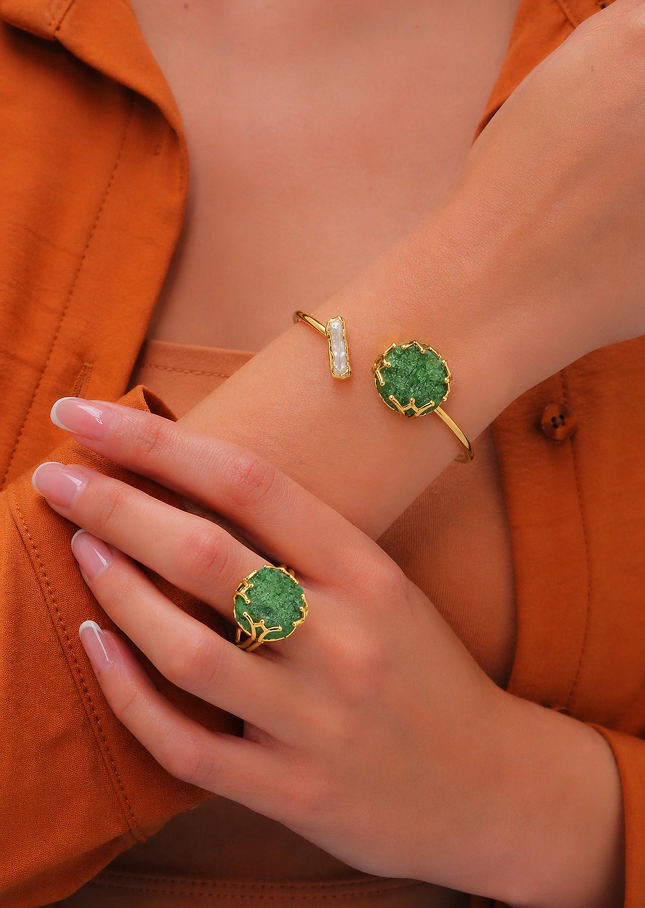 Pearl & Quartz Bracelet Ring Set