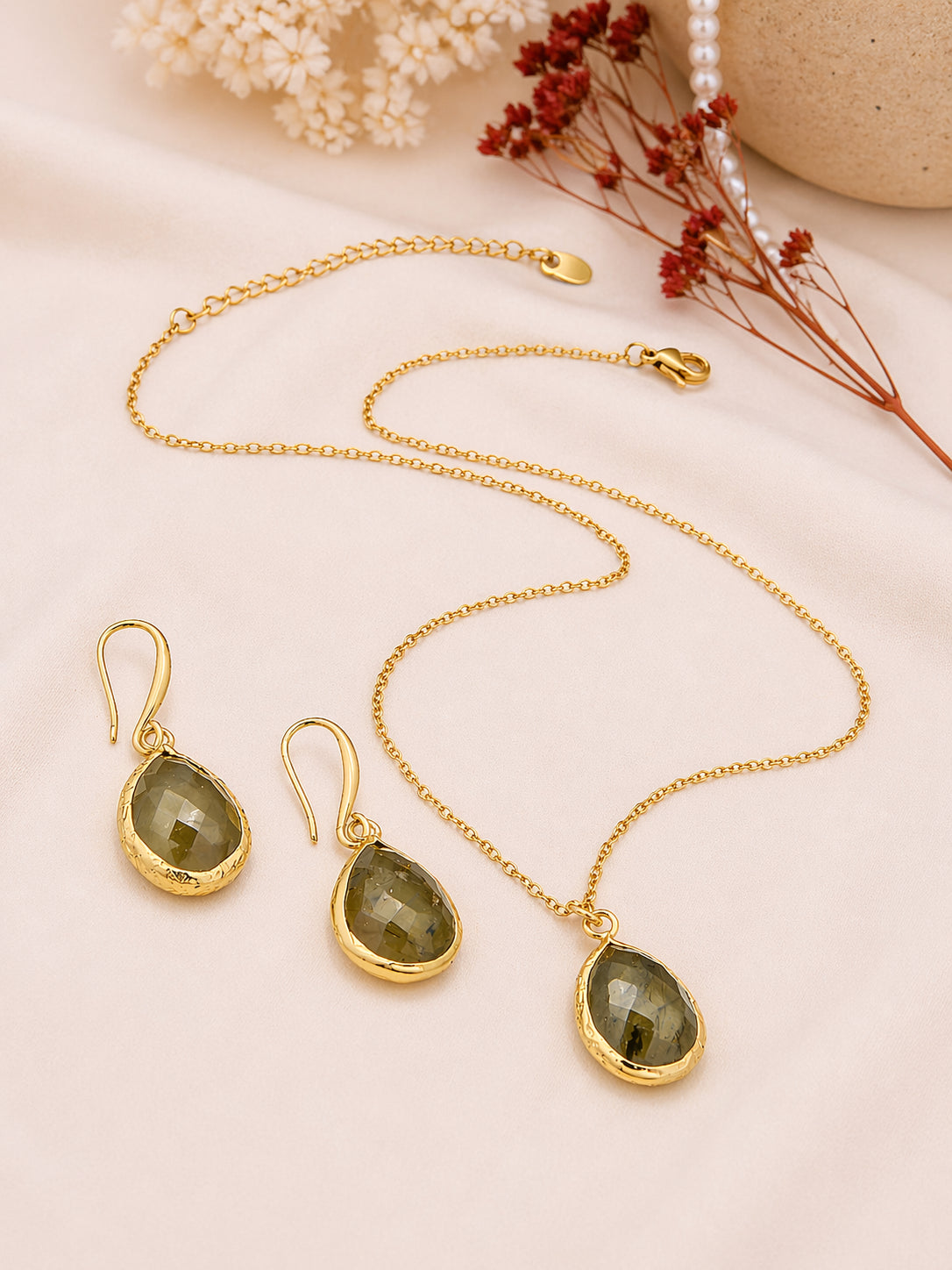 Prehnite Necklace & Earring Set