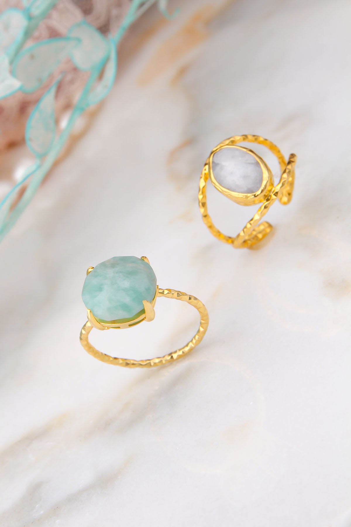 Amazonite & Moon Stone Bagues